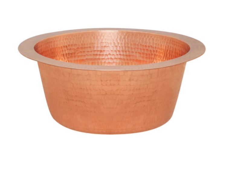Premier Copper Products BR12PC2 12" Round Hammered Copper Bar Sink with 2" Drain Opening in Polished Copper