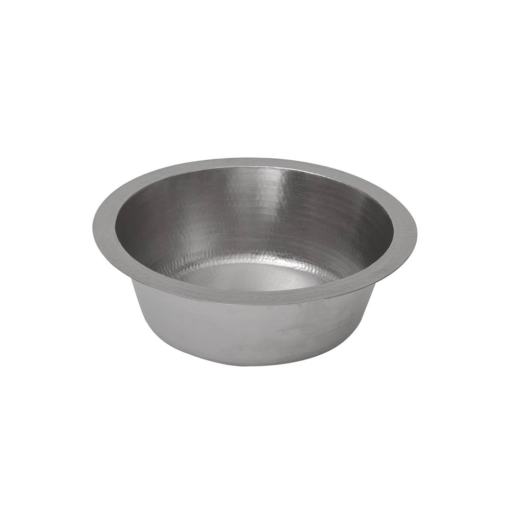 Premier Copper Products BR14EN2 14" Round Hammered Copper Bar Sink in Nickel w/ 2" Drain Opening