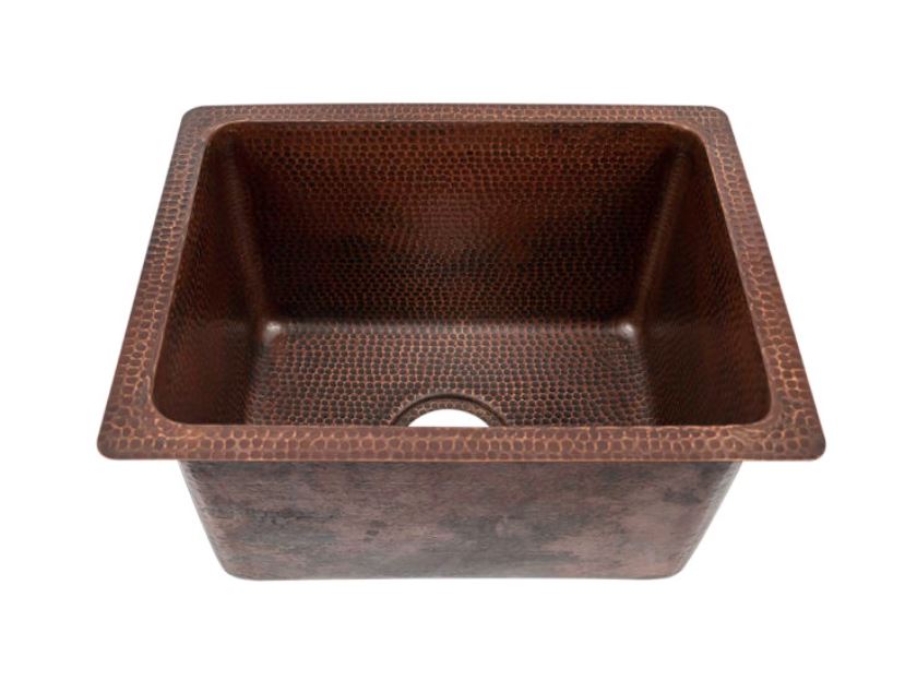Premier Copper Products BREC1713DB 17" Rectangle Hammered Copper Bar/Prep/Laundry/Utility Sink w/ 3.5" Drain Opening