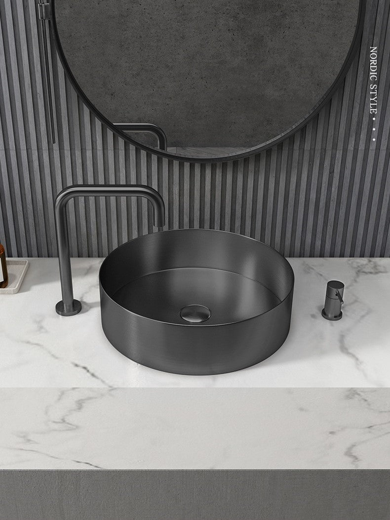 Eden Bath EB_SS001BK Round 15-in Stainless Steel Vessel Sink in Black with Drain