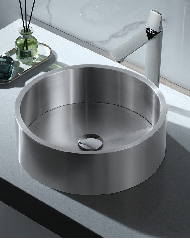 Eden Bath EB_SS003SV Round 15.75-in Stainless Steel Vessel Sink with Rim in Silver with Drain