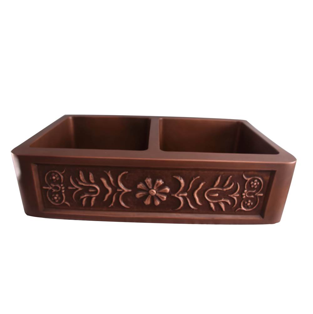 Barclay FSCDB3510-SAC Sicily 36 Emobossed Double Bowl Copper Farmer Sink - Smooth Antique Copper