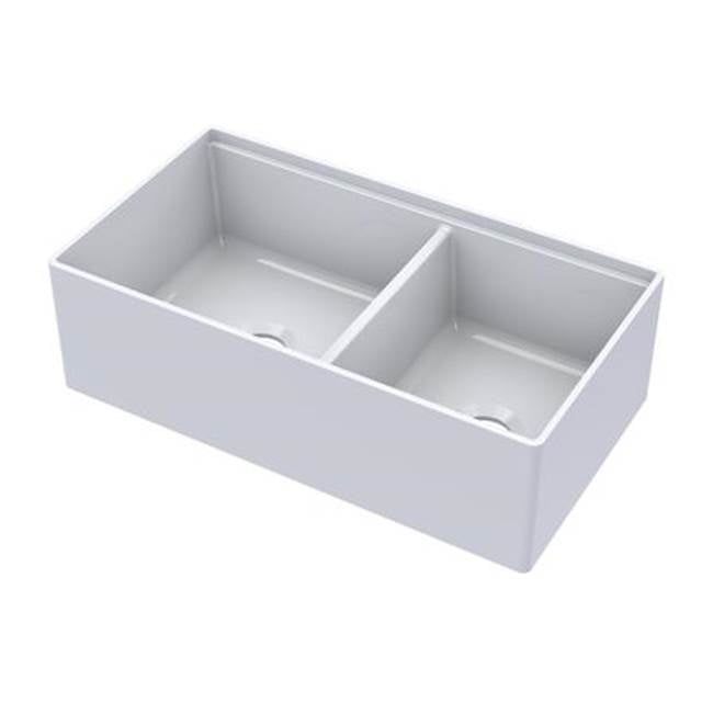 Barclay FSDB33AC-WH Maxwel 33 Double Bowl Sink With Ledge Plain Front - White