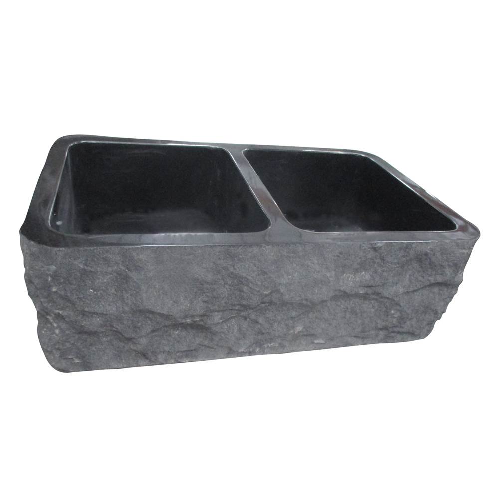 Barclay FSGDB4526-GPBL Bowdon 33 Granite Double Bowl Farmer Sink Chiseled Frnt - Polished Black