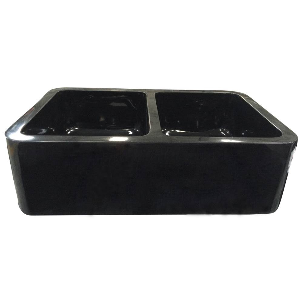 Barclay FSGDB4536-GPBL Atlanta 36 Polished Granite Double Bowl Farmer Sink - Polished Black