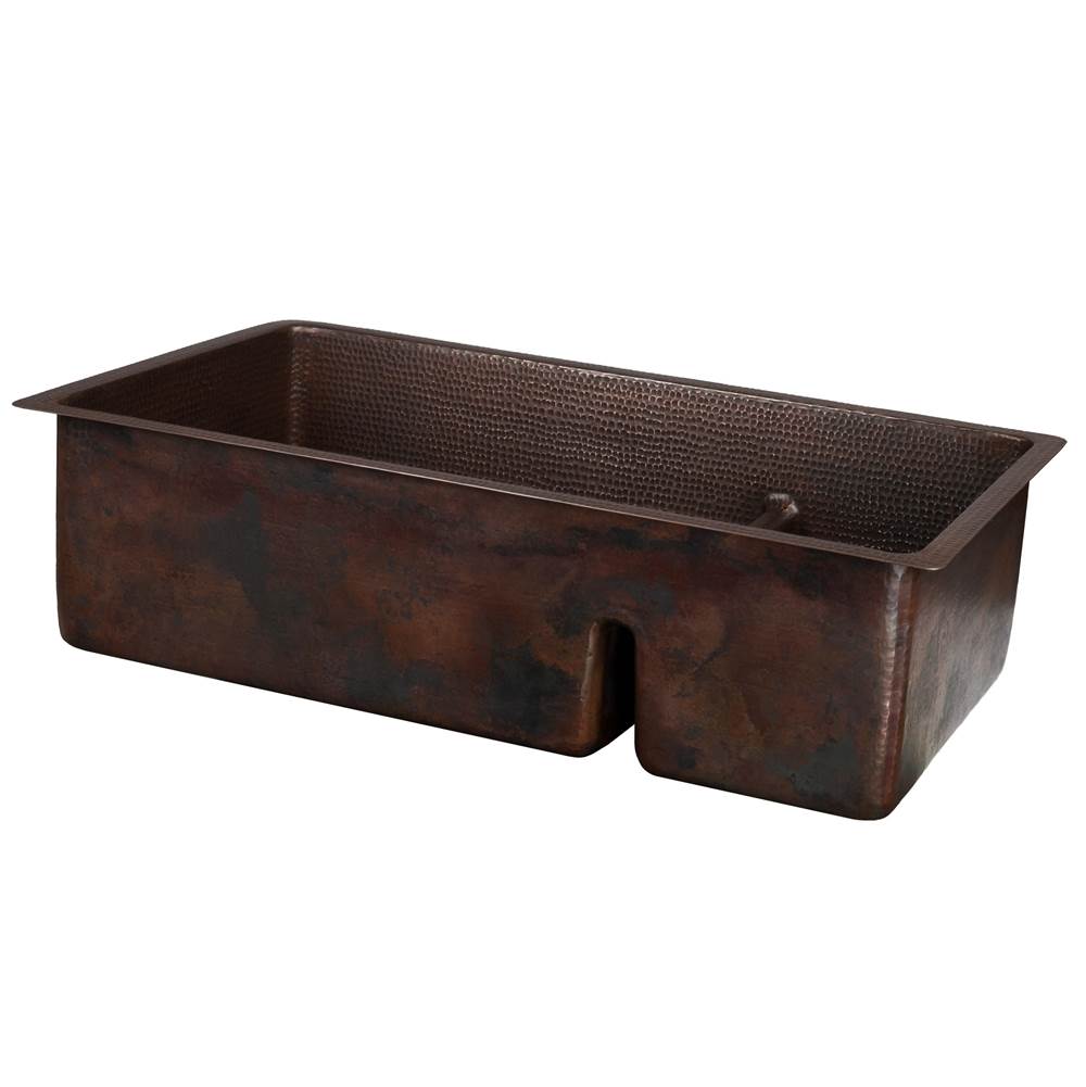 Premier Copper Products K70DB33199-SD5 33" Hammered Copper 70/30 Double Basin Kitchen Sink with Short 5" Divider