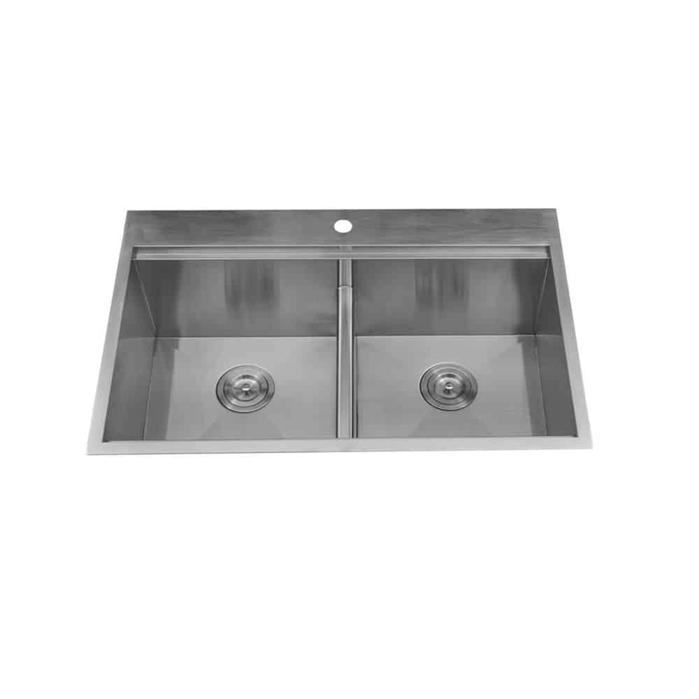 Lenova SS-OT-D33 Top Mount Double Bowl 33 x 22 x 10 - Brushed Satin