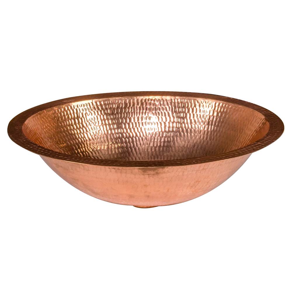Premier Copper Products LO17FPC 17" Oval Under Counter Hammered Copper Bathroom Sink in Polished Copper
