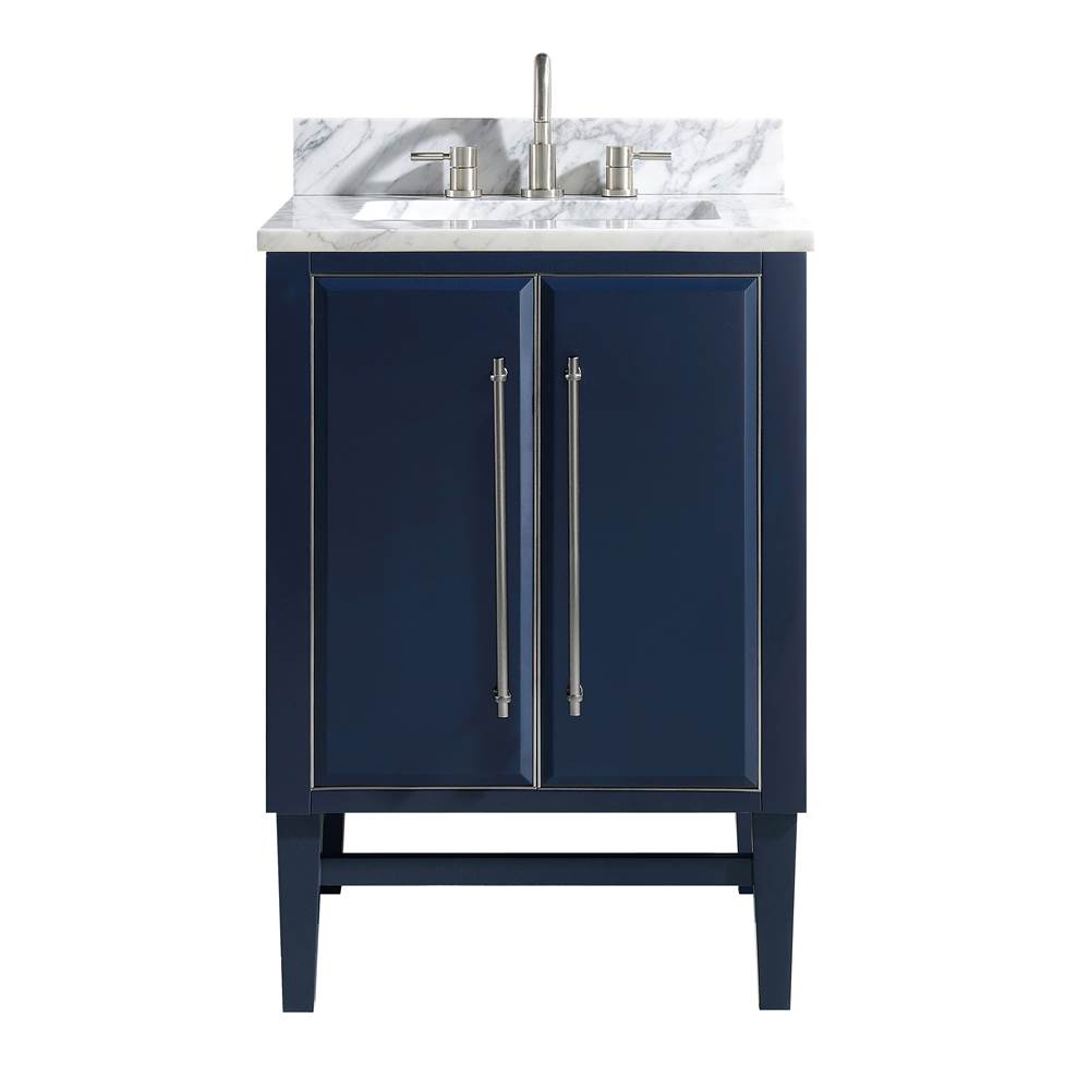 Avanity MASON-VS25-NBS-C Mason 25 in. Vanity Combo in Navy Blue with Silver Trim and Carrara White Marble Top