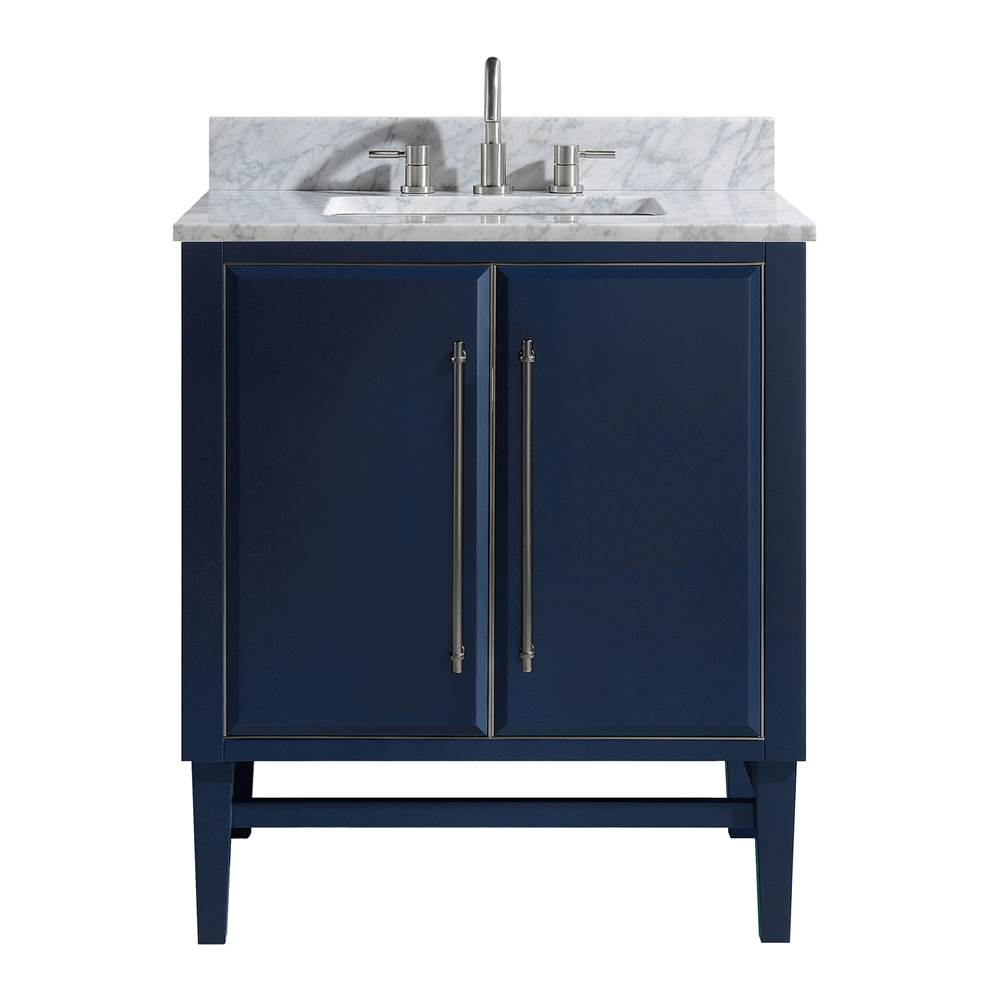 Avanity MASON-VS31-NBS-C Mason 31 in. Vanity Combo in Navy Blue with Silver Trim and Carrara White Marble Top