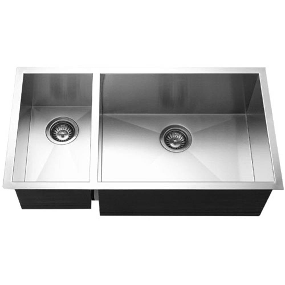 Hamat PRI-3318DL Undermount Stainless Steel 70/30 Double Bowl Kitchen Sink, Prep bowl left