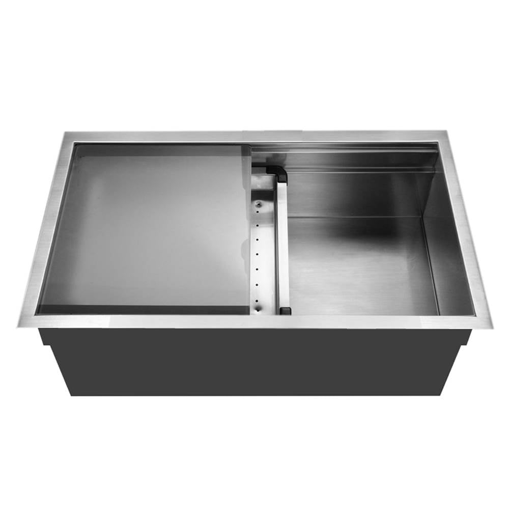 Hamat REN-3218S Dual Level Undermount 18GA Stainless Steel Large Single Bowl Kitchen Sink with Sliding Platform