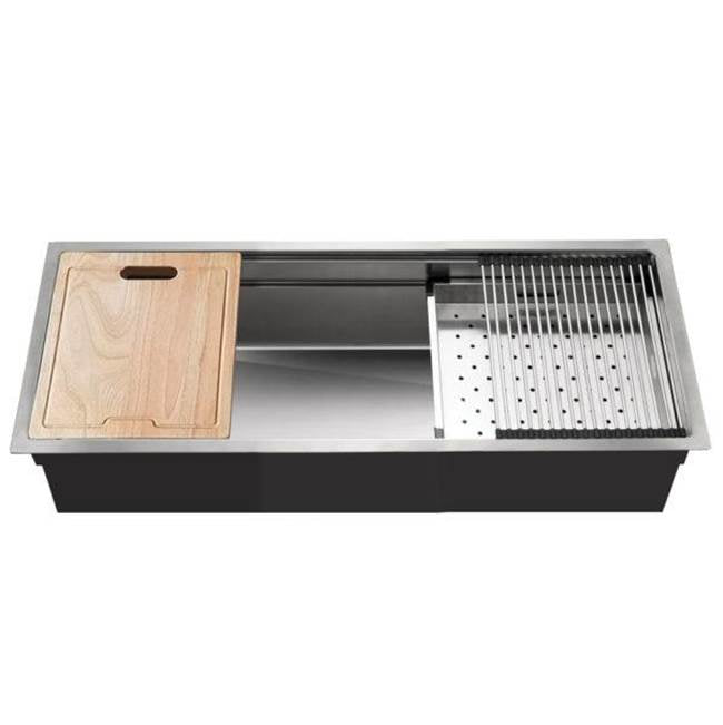 Hamat REN-4518S Dual Level Undermount 18 GA Stainless Steel Extra Large Single Bowl Kitchen Sink with Sliding Platform
