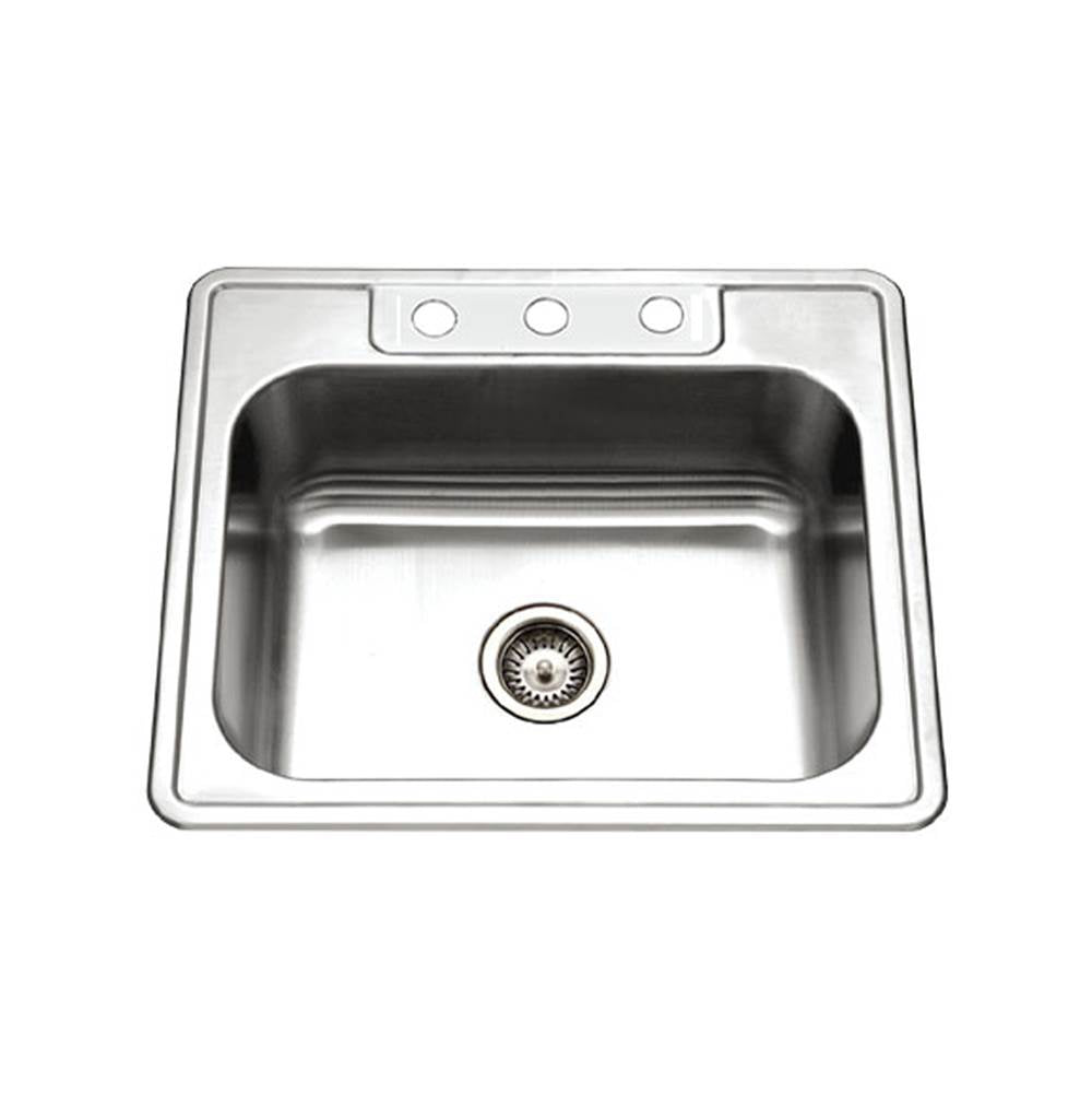 Hamat REV-2522ST-8-3-20 Topmount Stainless Steel 3-hole Single Bowl Kitchen Sink, 8 Deep