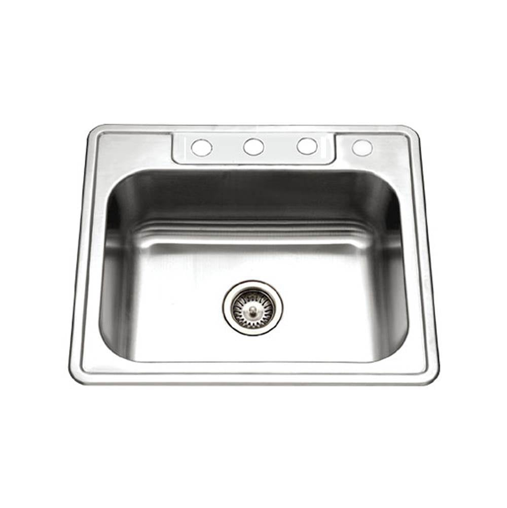 Hamat REV-2522ST-8-4-1 Topmount Stainless Steel 4-holes Single Bowl Kitchen Sink, 8 Deep