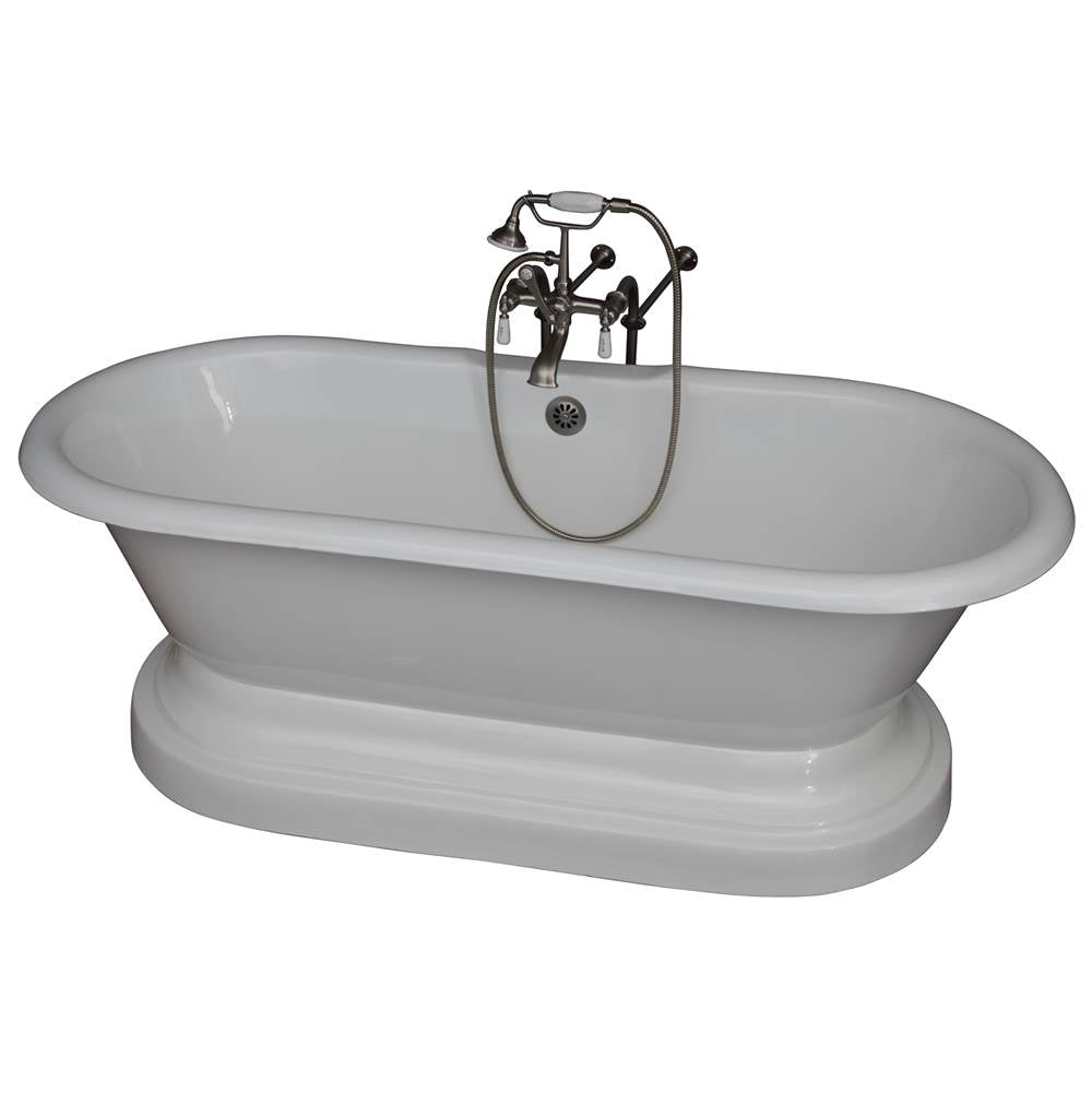 Barclay TKCTDRN61B-SN1 Tub Kit 61 Cast Iron Double Roll Top With Base Filler Supplies Drain - Satin Nickel
