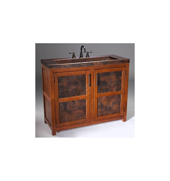 Thompson Traders VTL Grande Rustic Wood Vanity W/ Handcrafted Intergrated Sink In Black Copper