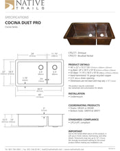 Load image into Gallery viewer, Native Trails CPK577 Cocina 40&quot; Duet Pro Copper Undermount Kitchen Sink Brushed Nickel