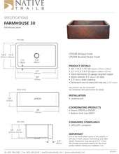 Load image into Gallery viewer, Native Trails CPK294 Farmhouse 30&quot; Copper Kitchen Sink Antique Copper