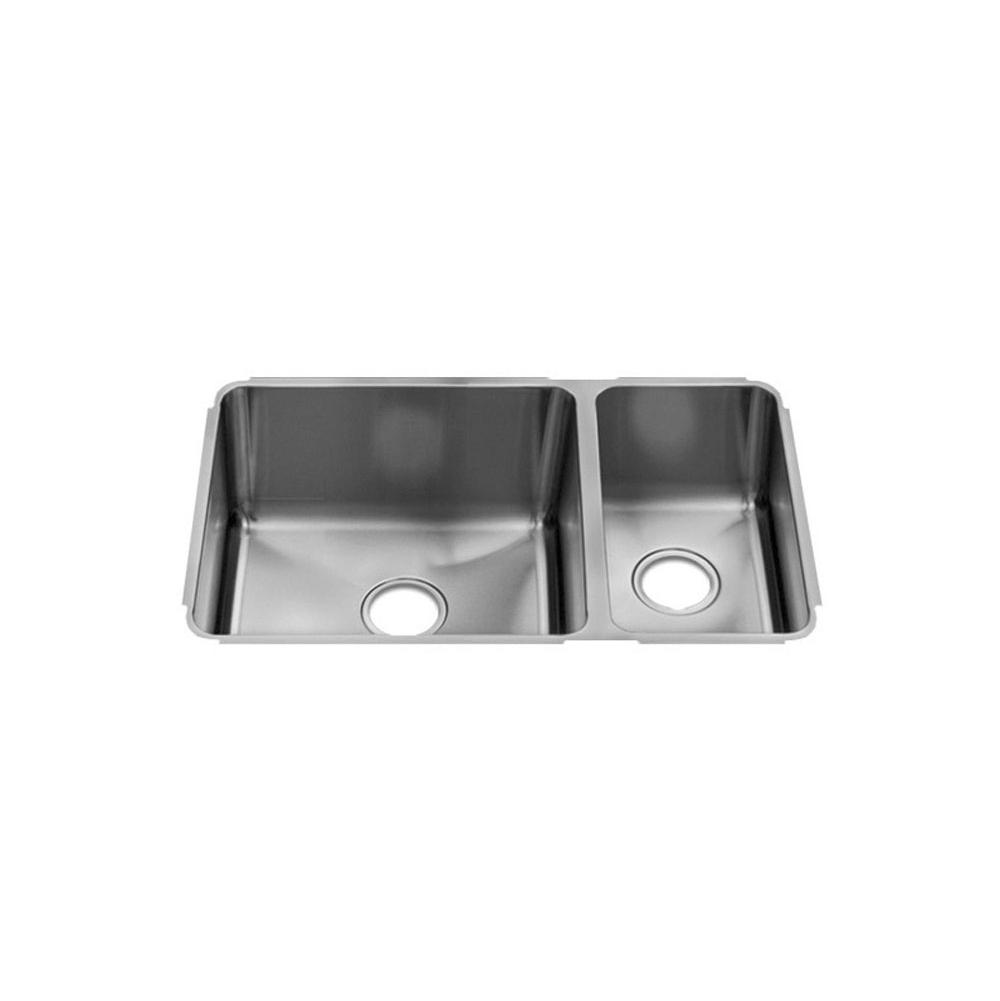 Home Refinements by Julien 003256 Classic Sink Undermount, Double L18X16X10 R9X16X8 - Brushed Stainless Steel