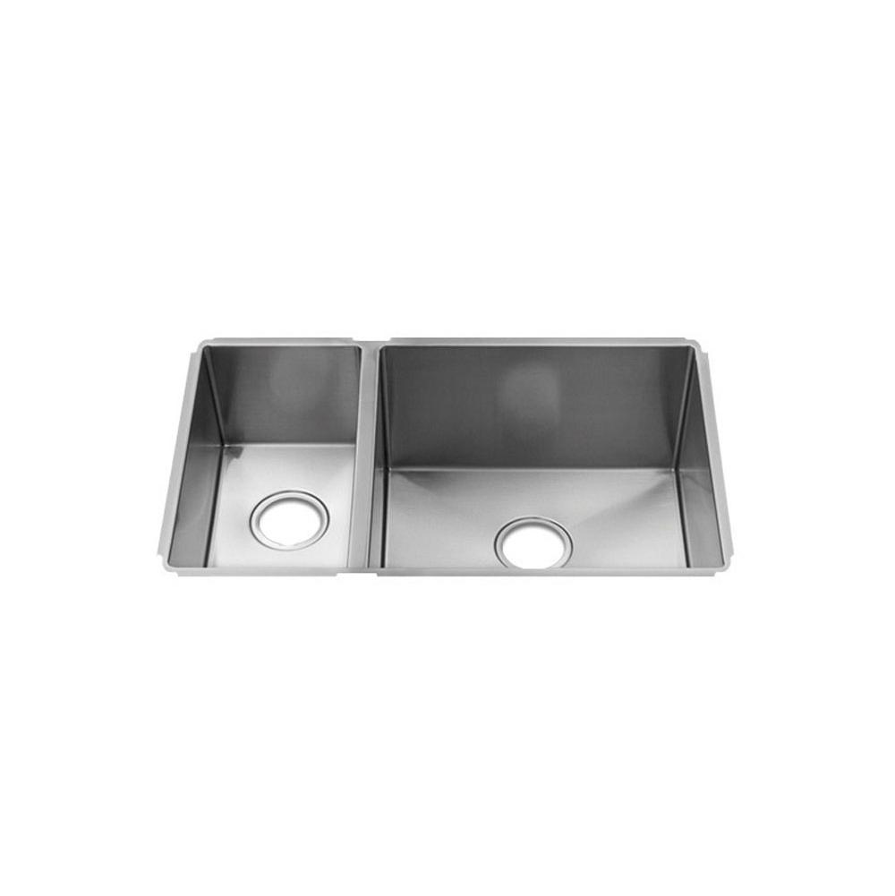 Home Refinements by Julien 003982 J7 Sink Undermount, Double L9X16X8 R18X16X10 - Brushed Stainless Steel