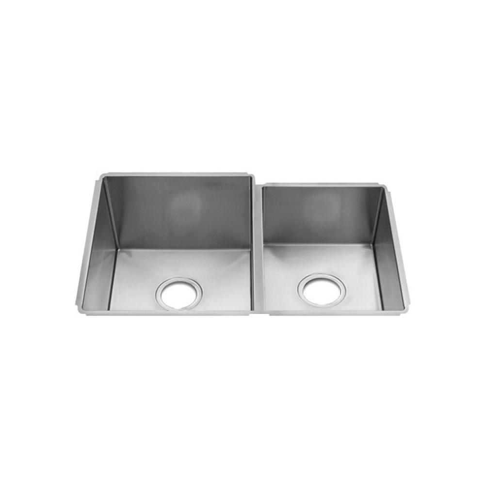 Home Refinements by Julien 003988 J7 Sink Undermount, Double L15X18X10 R12X16X8 - Brushed Stainless Steel