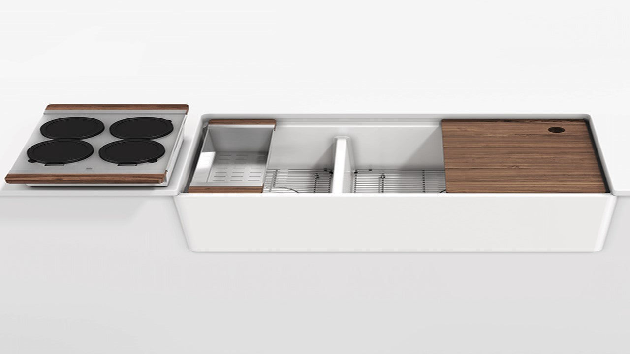 Home Refinements by Julien 005443 Fira UnderMount Apronfront Set, Double Bowl, Ledge, Walnut Accessory . 36X19X11-1/2