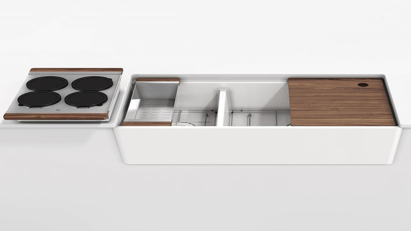 Home Refinements by Julien 005443 Fira UnderMount Apronfront Set, Double Bowl, Ledge, Walnut Accessory . 36X19X11-1/2