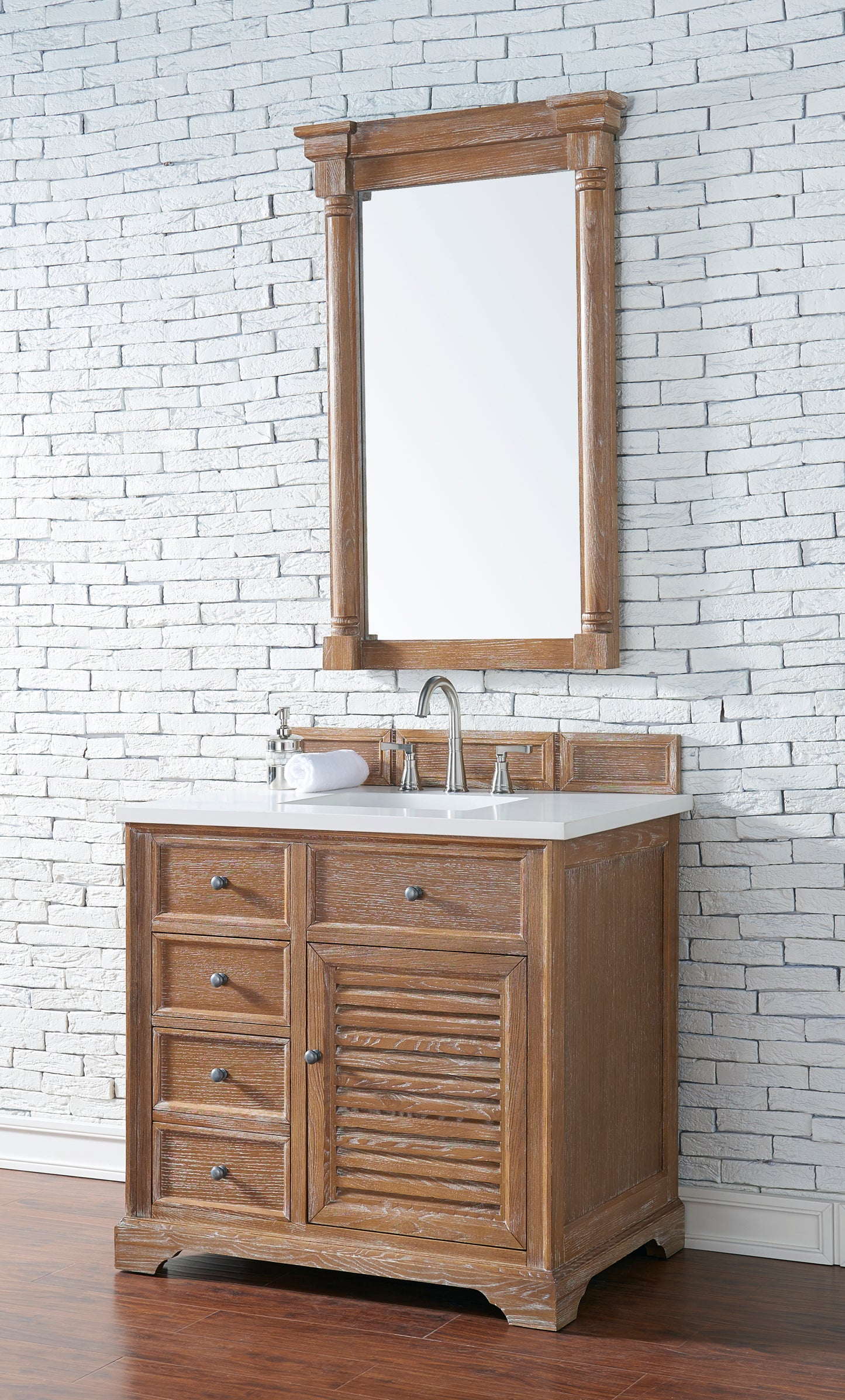James Martin 238-104-5511-3WZ Savannah 36" Single Vanity Cabinet With 3 CM Top - Driftwood