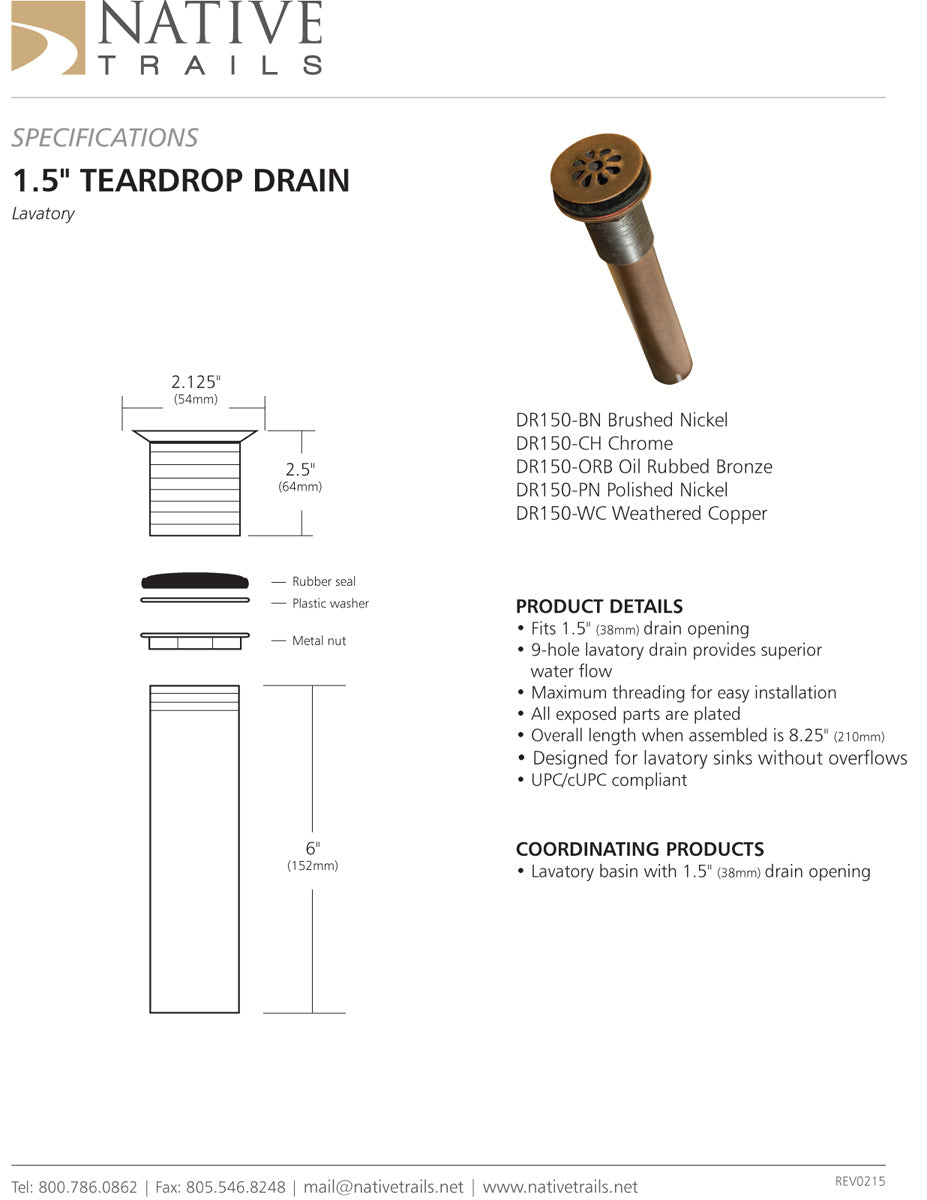 Native Trails DR150 1.5" Teardrop Drain - Parent