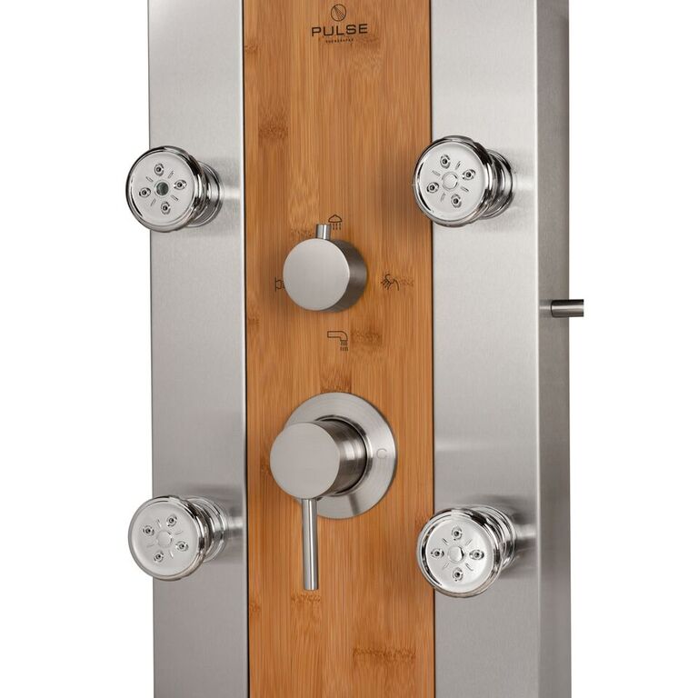 Pulse 1050 Bali ShowerSpa Bamboo Wood Shower Panel Brown Stainless Steel