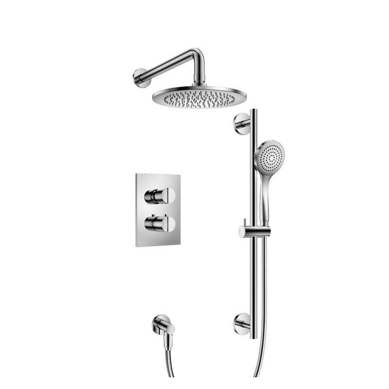 Flusso Serie 145 145.7100CP Two Output Shower Set With Shower Head, Hand Held And Slide Bar - Chrome