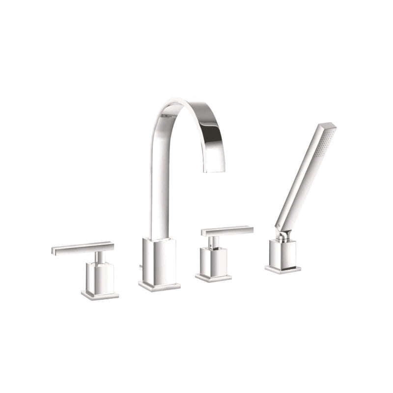 Flusso Serie 150 150.2400CP 4 Hole Deck Mounted Roman Tub Faucet With Hand Shower - Chrome