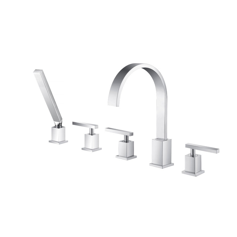 Flusso 150.2420CP Five Hole Deck Mounted Roman Tub Faucet With Hand Shower - Chrome