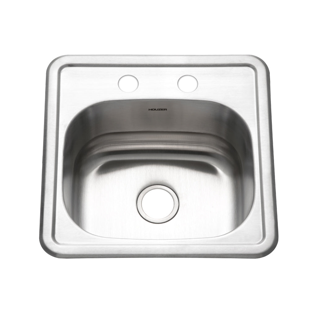 Houzer 1515-6BS-10 Hospitality 15 Inch Stainless Steel Topmount 2-Hole Bar and Prep Sink