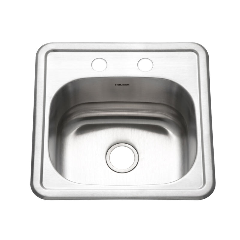 Houzer 1515-6BS-1 Hospitality 15 Inch Stainless Steel Drop-In Topmount 2-Hole Bar and Prep Sink