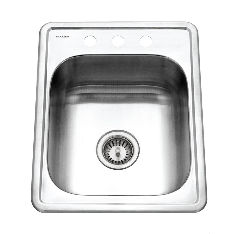 Houzer 1722-7BS-1 Hospitality 17 Inch Stainless Steel Drop-In Topmount 3-Hole Large Bar and Prep Sink
