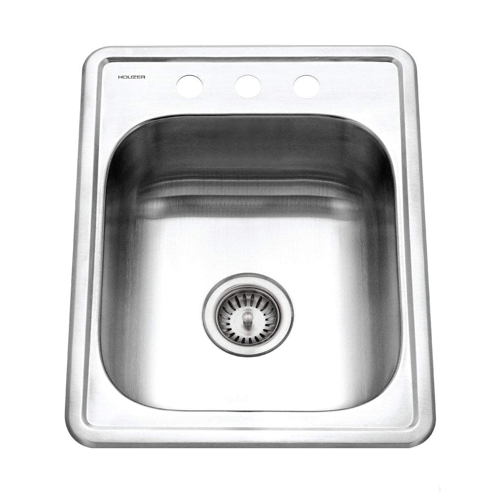 Houzer 1722-7BS-40 Hospitality 17 Inch Stainless Steel Drop-In Topmount 3-Hole Large Bar and Prep Sink