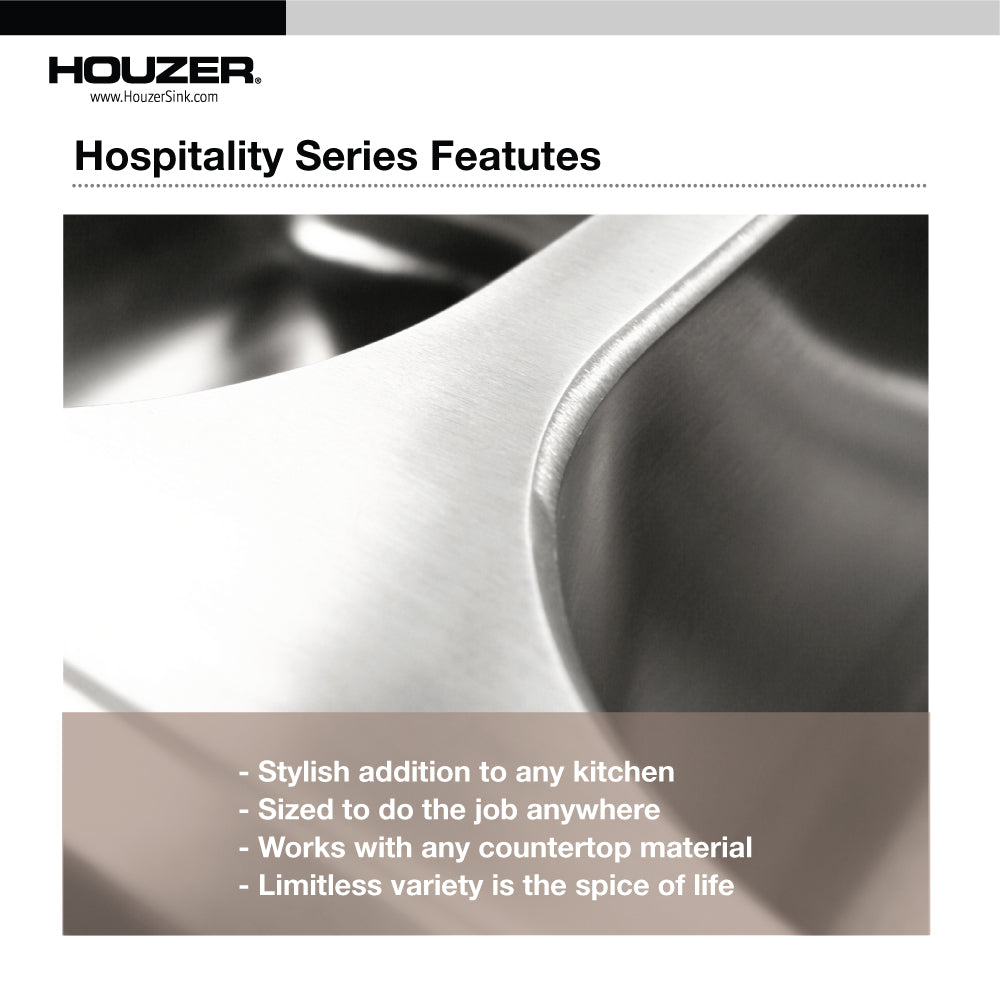 Houzer 1722-7BS-40 Hospitality 17 Inch Stainless Steel Drop-In Topmount 3-Hole Large Bar and Prep Sink