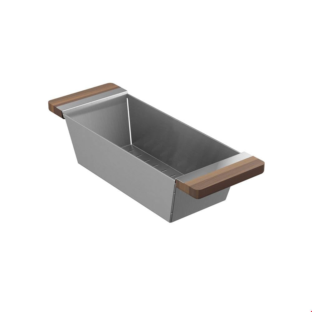 Home Refinements by Julien 205038 Colander For Fira Sink With Ledge 6X17-1/4X4-1/4 - Walnut Handle