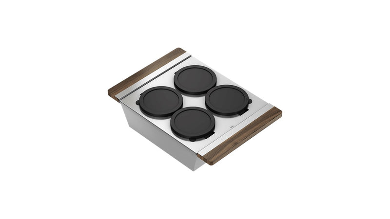Home Refinements by Julien 225219 Serving Bin With 4 Bowls For Fira Sink 12X17-1/4X4 - Walnut Handle