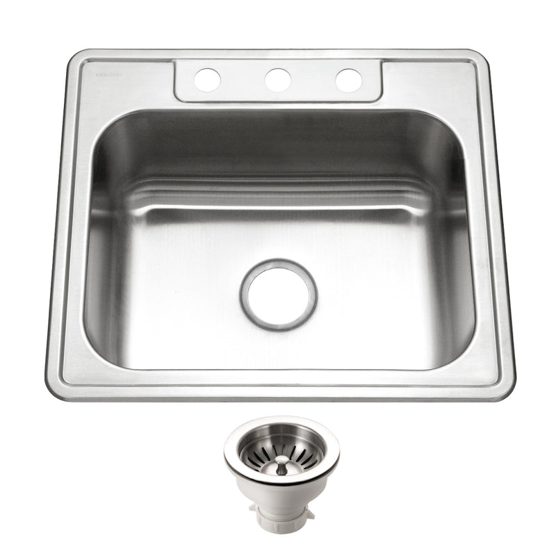 Houzer Glowtone Stainless Steel Drop-in Topmount 3-hole Single Bowl Kitchen Sink - Parent