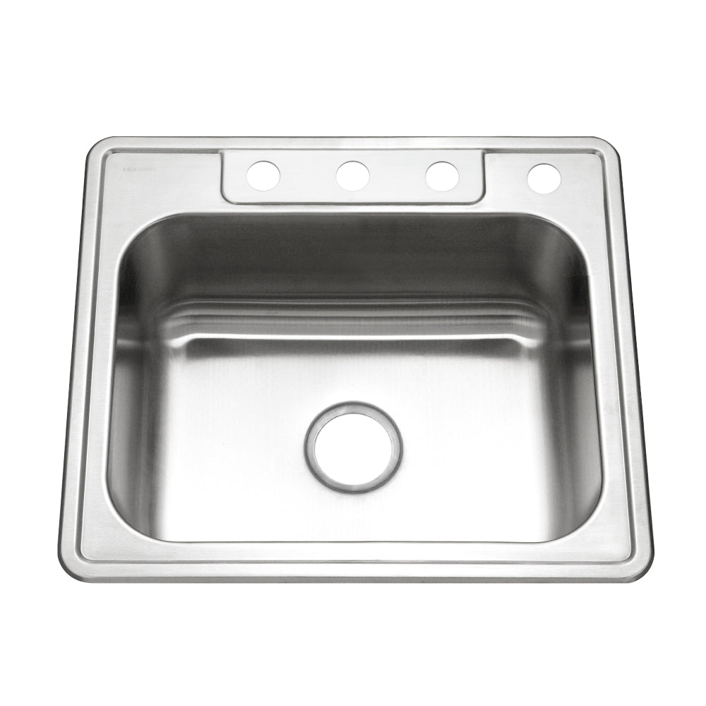Houzer 2522-8BS4-36 Glowtone 25 Inch Stainless Steel Drop-In Topmount 4-Hole Single Bowl Kitchen Sink
