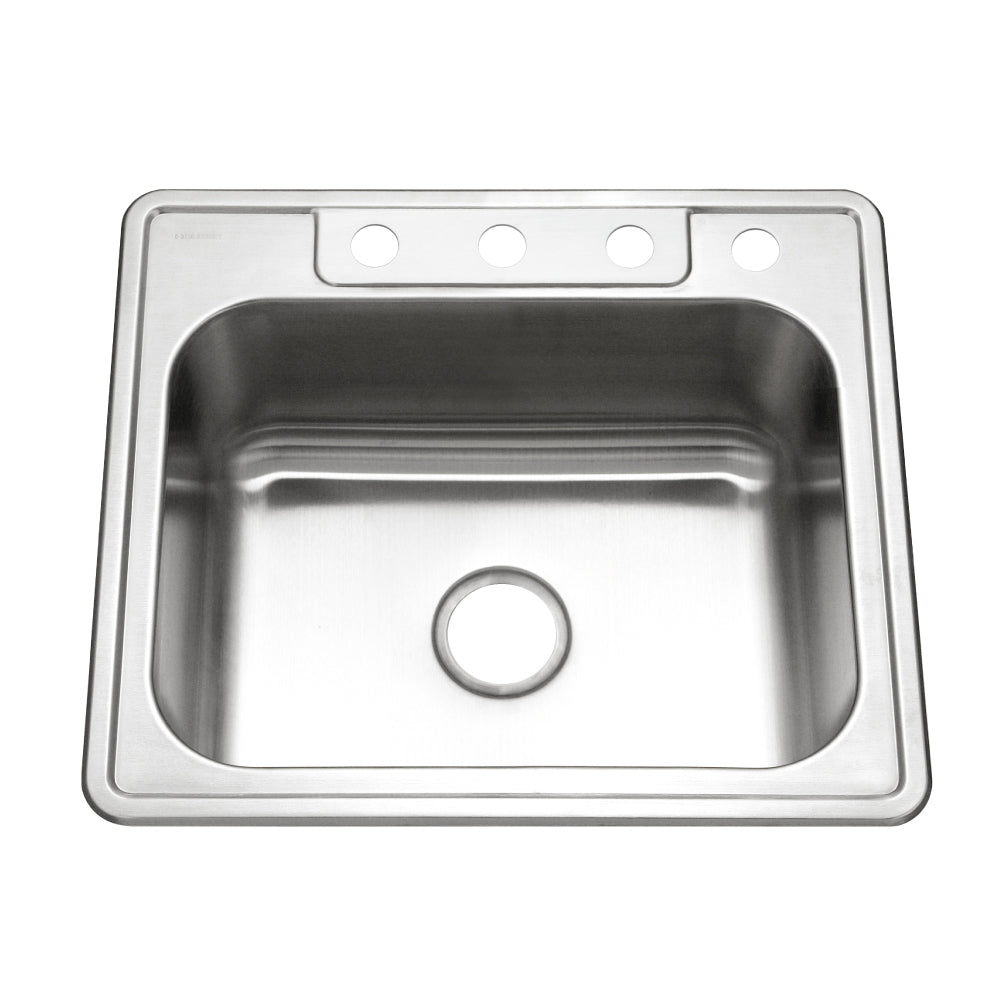 Houzer Glowtone Stainless Steel Drop-in Topmount 4-hole Single Bowl Kitchen Sink