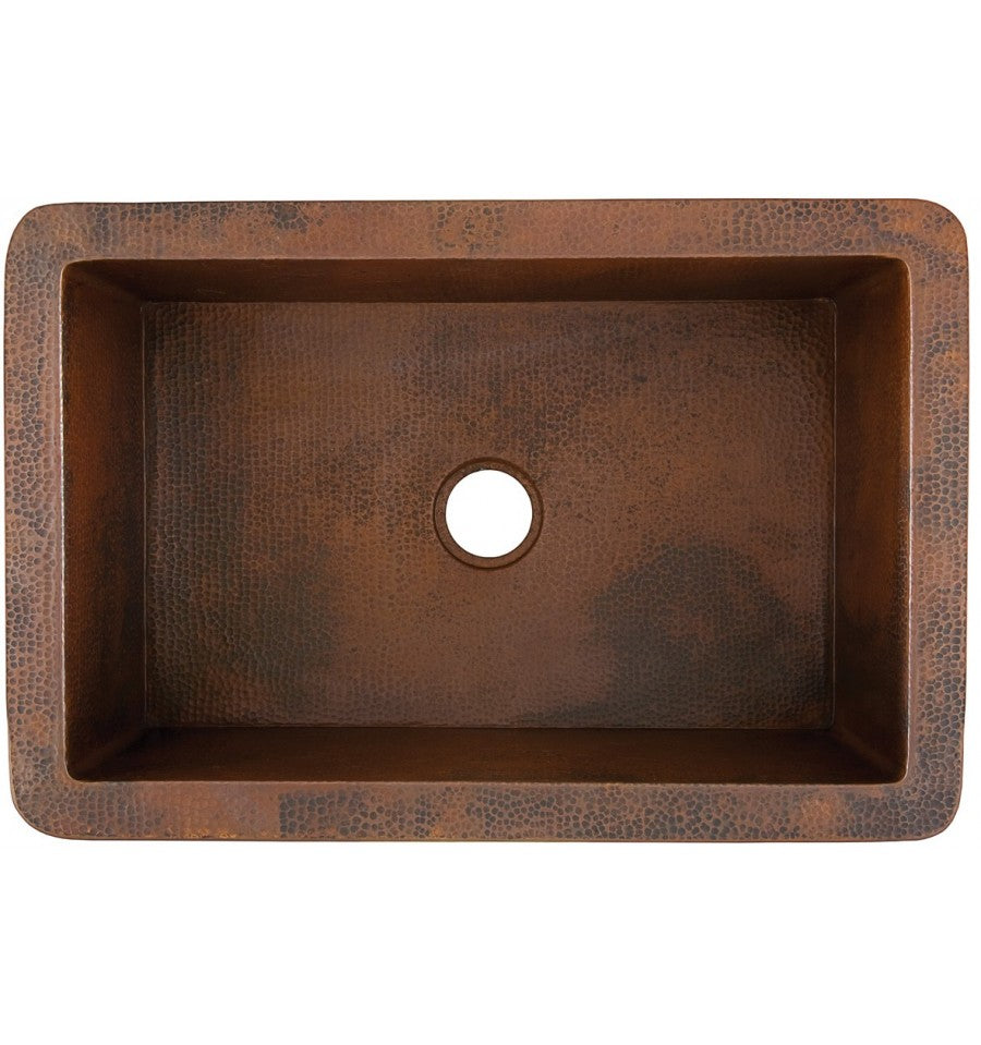Thompson Traders 2KS Toscana Legacy Kitchen Farm House Apron Front Single Bowl Hand Hammered Kitchen Sink Black Copper