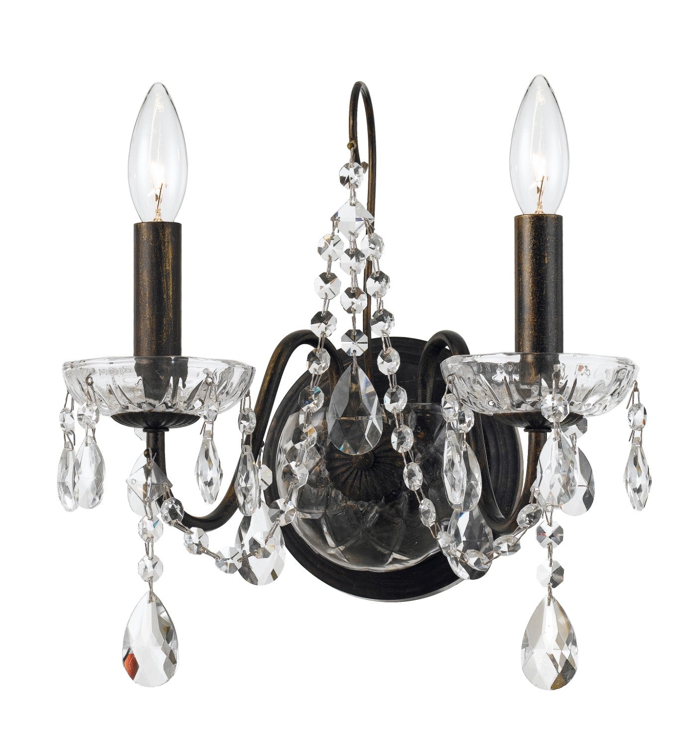 Crystorama 3022-EB-CL-SAQ Butler 2 Light Spectra Crystal Wall Mount - English Bronze