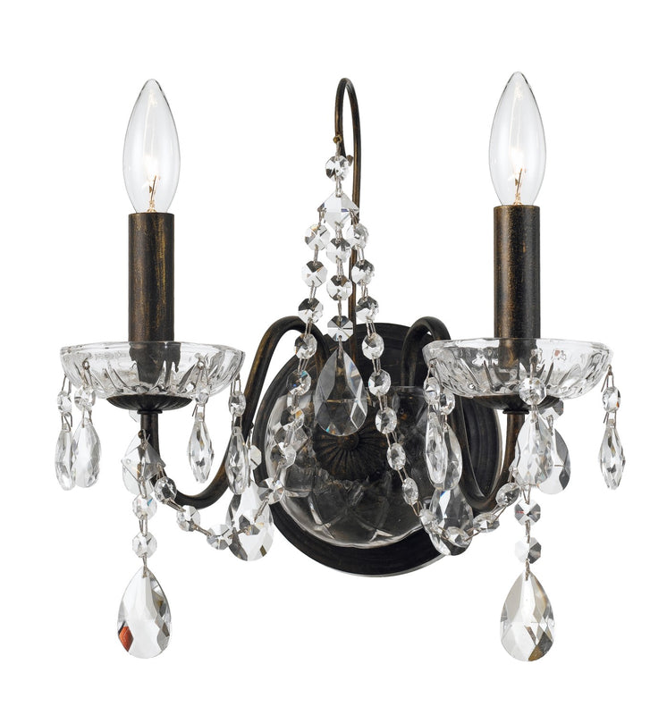 Crystorama 3022-EB-CL-S Butler 2 Light Swarovski Strass Crystal Wall Mount - English Bronze