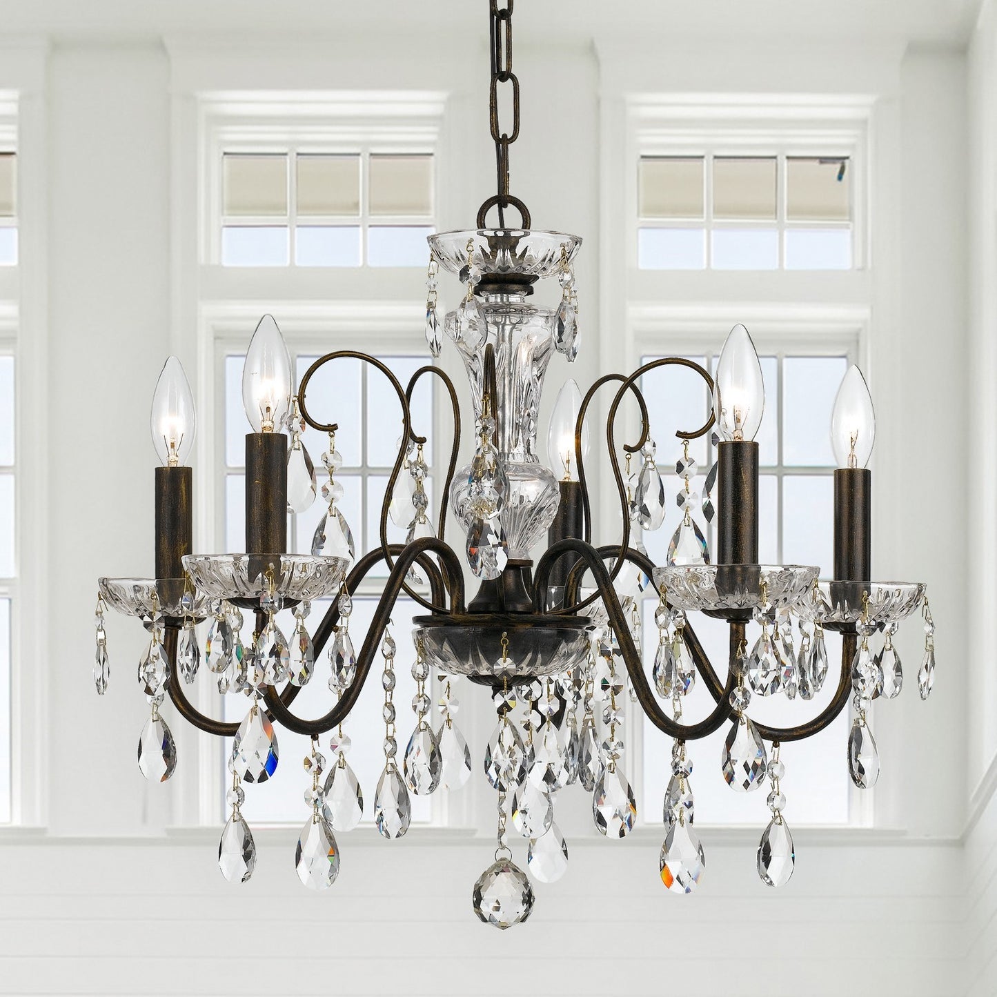 Crystorama 3025-EB-CL-MWP Butler 5 Light Hand Cut Crystal Chandelier - English Bronze
