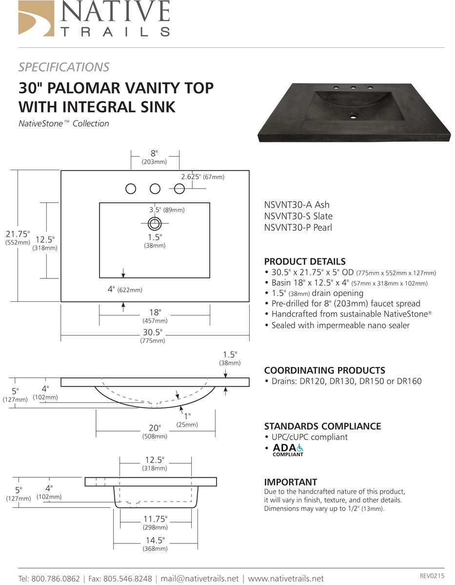 Native Trails Palomar Vanity Top with Integral Sink - Parent
