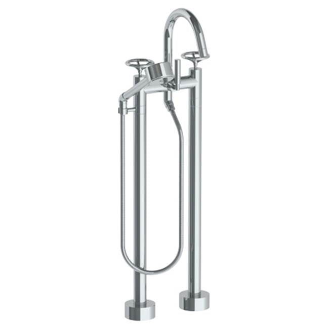 Watermark 31-8.3V-BK Brooklyn Floor Standing Gooseneck Bath Set With Volume Hand Shower